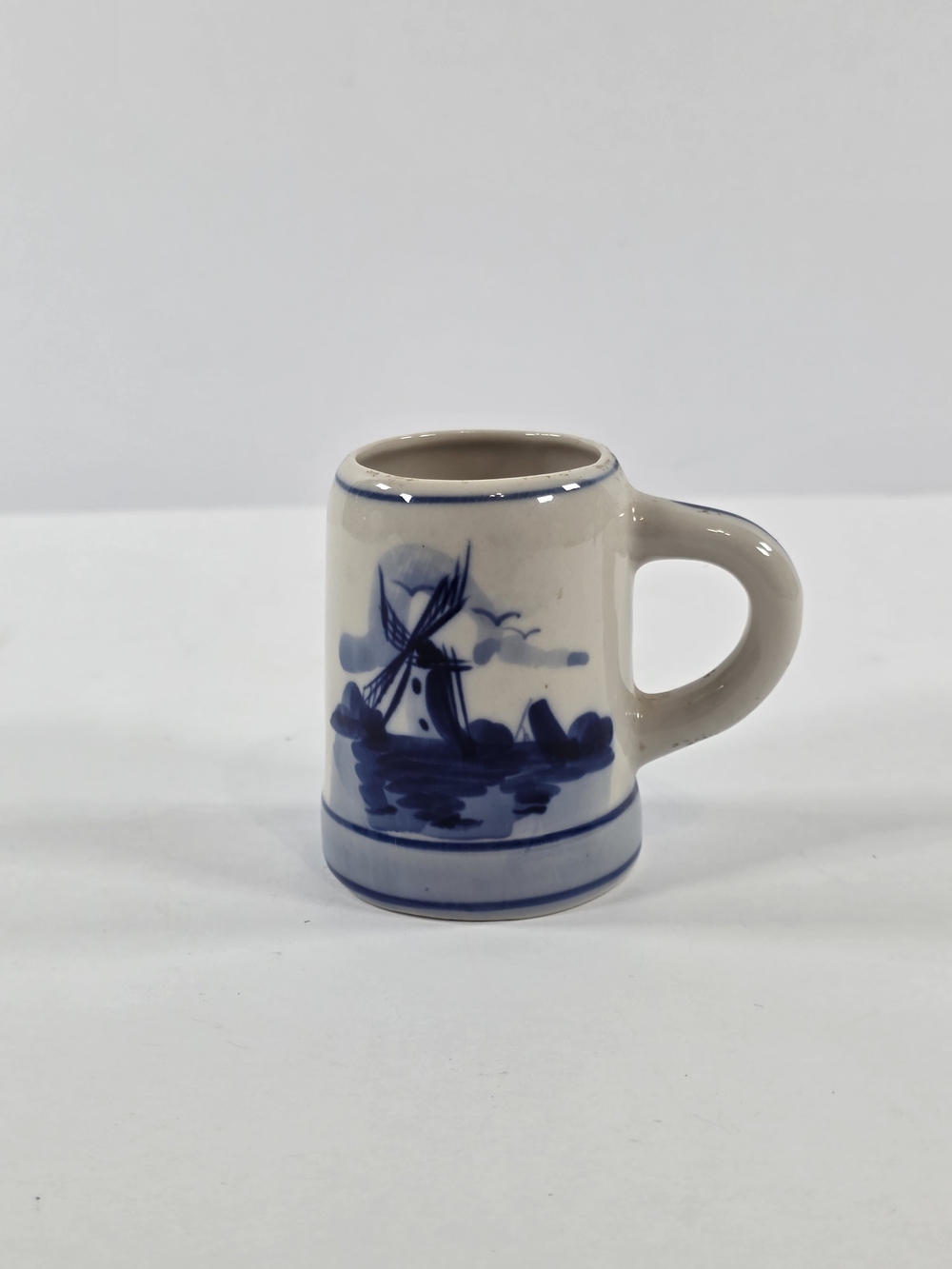 Miniature Delft Blue Dutch China Tankard: Hand-Painted Windmill Decor